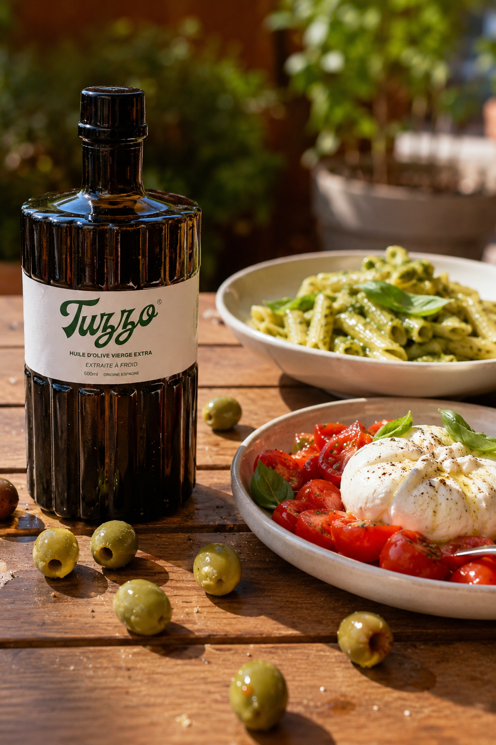 Tuzzo huile d'olive avec pasta et burrata